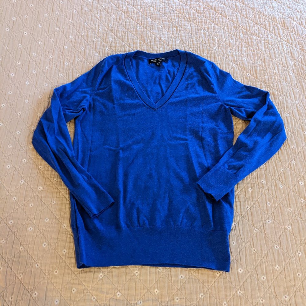 Banana Republic Cobalt Blue V-Neck Cotton Sweater XXS